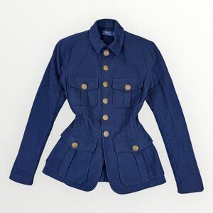 RARE Polo RALPH LAUREN Womens Twill Navy Army Blazer Gold Buttons Front Pockets